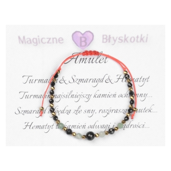 Bransoletka celebrytka czarny TURMALIN SZMARAGD HEMATYT ochrona i optymizm